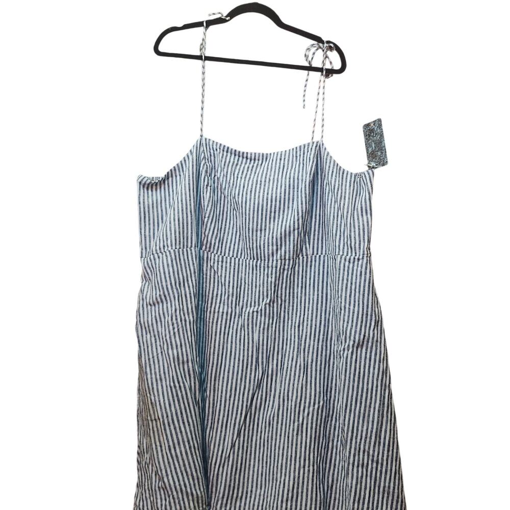 NWT Old Navy Plus 3X Grey Striped Ticking Sundress Smocked Back Midi Length